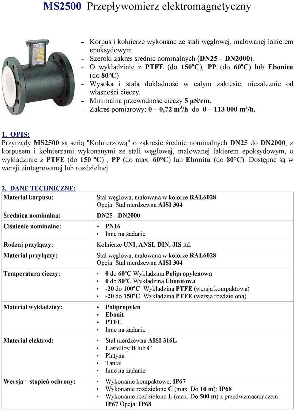 Zakres pomiarowy: 0 0,72 m 3 /h do 0 11