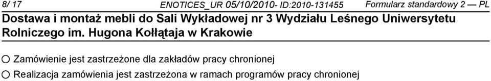 zastrzeżone dla zakładów pracy chronionej