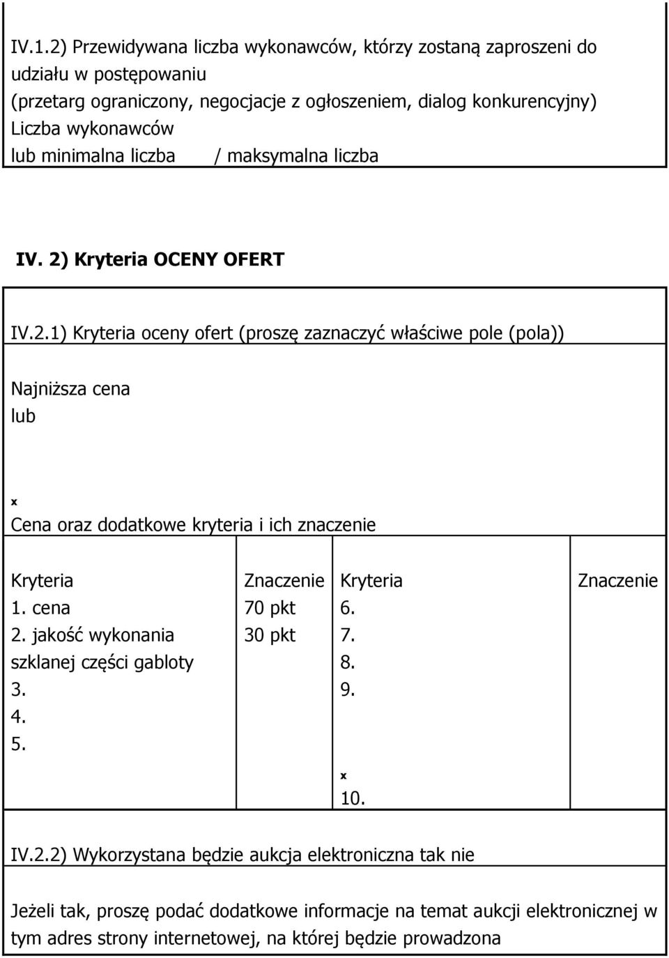 Kryteria OCENY OFERT IV.2.