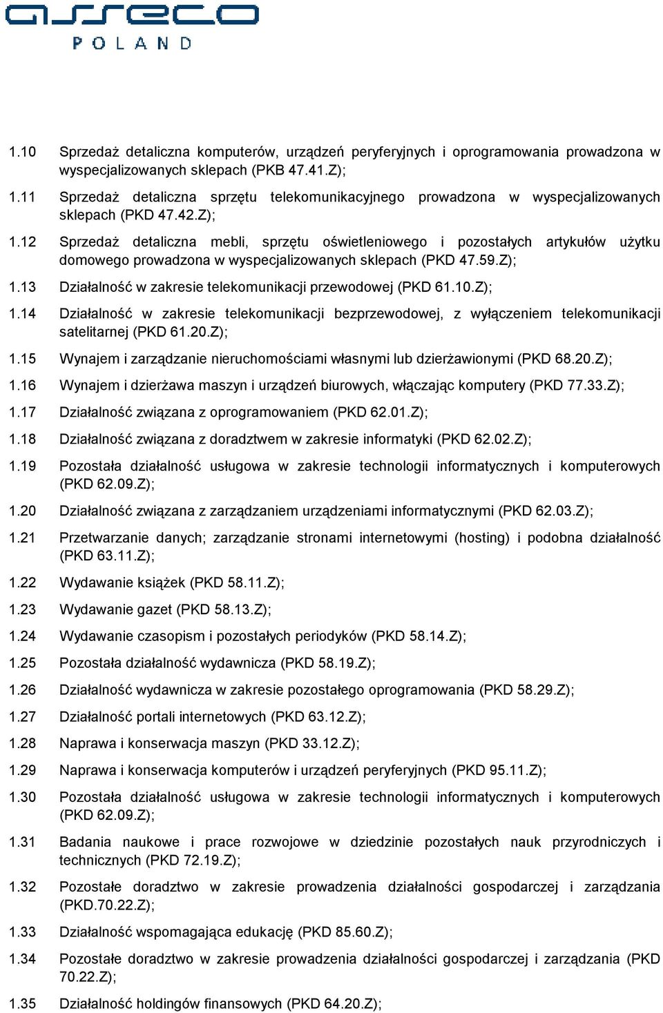 12 SprzedaŜ detaliczna mebli, sprzętu oświetleniowego i pozostałych artykułów uŝytku domowego prowadzona w wyspecjalizowanych sklepach (PKD 47.59.Z); 1.