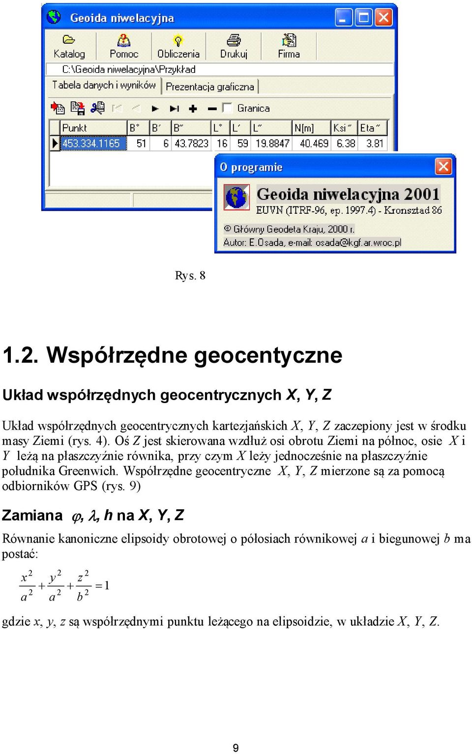 4). Oś Z jes skieowana wdłuż osi obou Ziemi na północ, osie X i Y leżą na płascźnie ównika, p cm X leż jednoceśnie na płascźnie południka