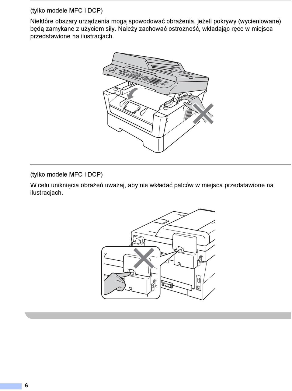 Należy zachować ostrożność, wkładając ręce w miejsca przedstawione na ilustracjach.