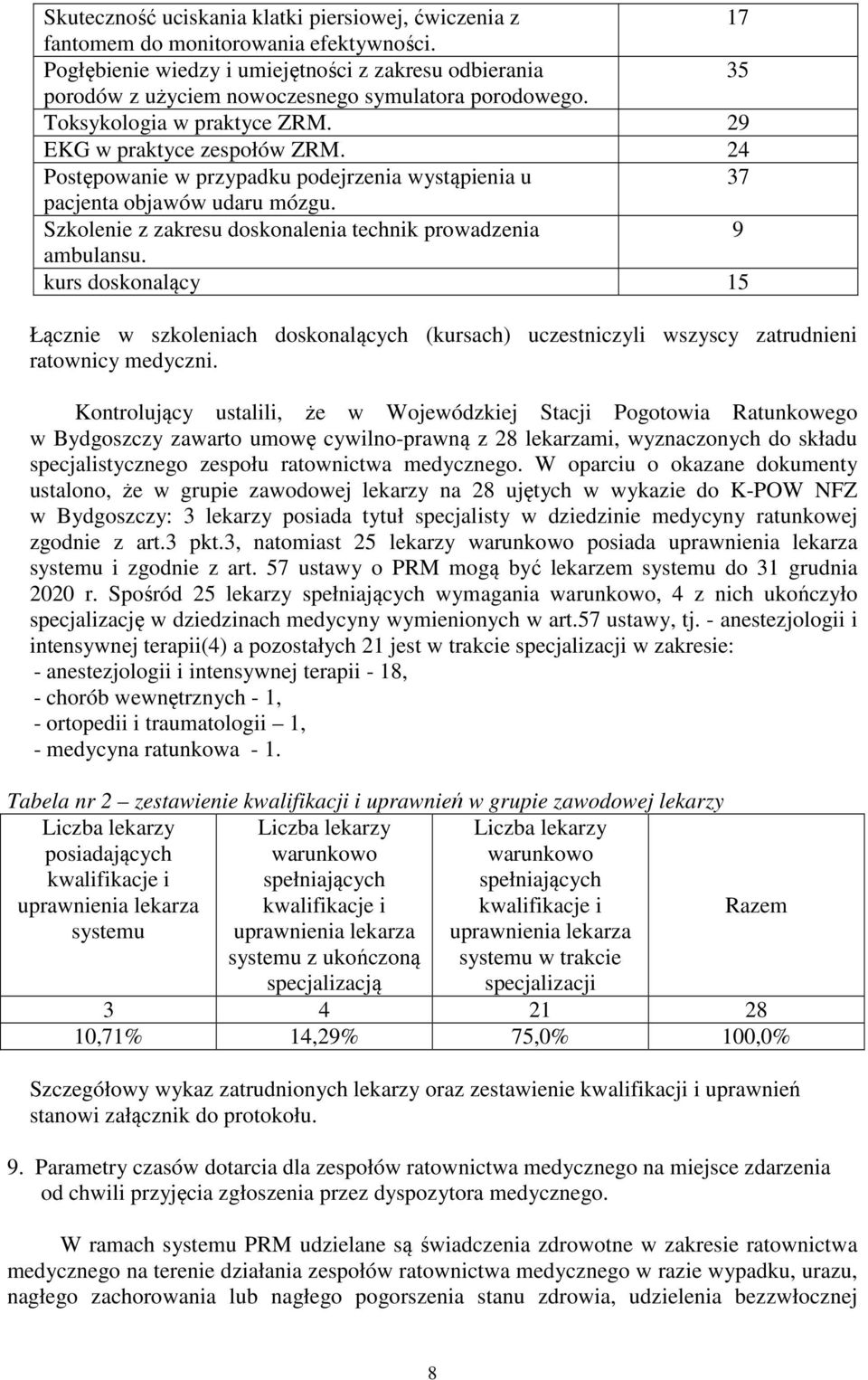 24 Postępowanie w przypadku podejrzenia wystąpienia u 37 pacjenta objawów udaru mózgu. Szkolenie z zakresu doskonalenia technik prowadzenia 9 ambulansu.