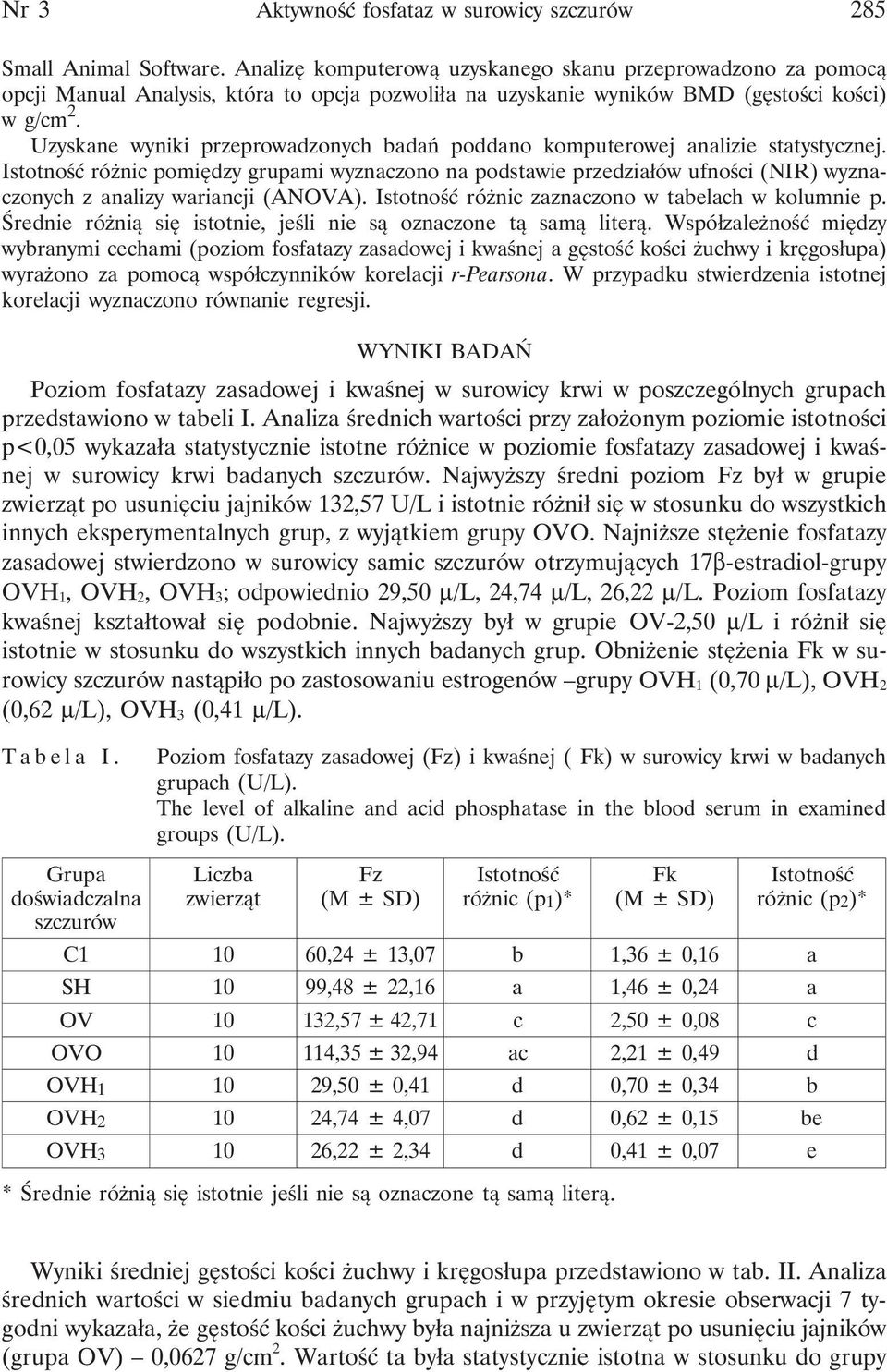 Uzyskane wyniki przeprowadzonych badań poddano komputerowej analizie statystycznej.