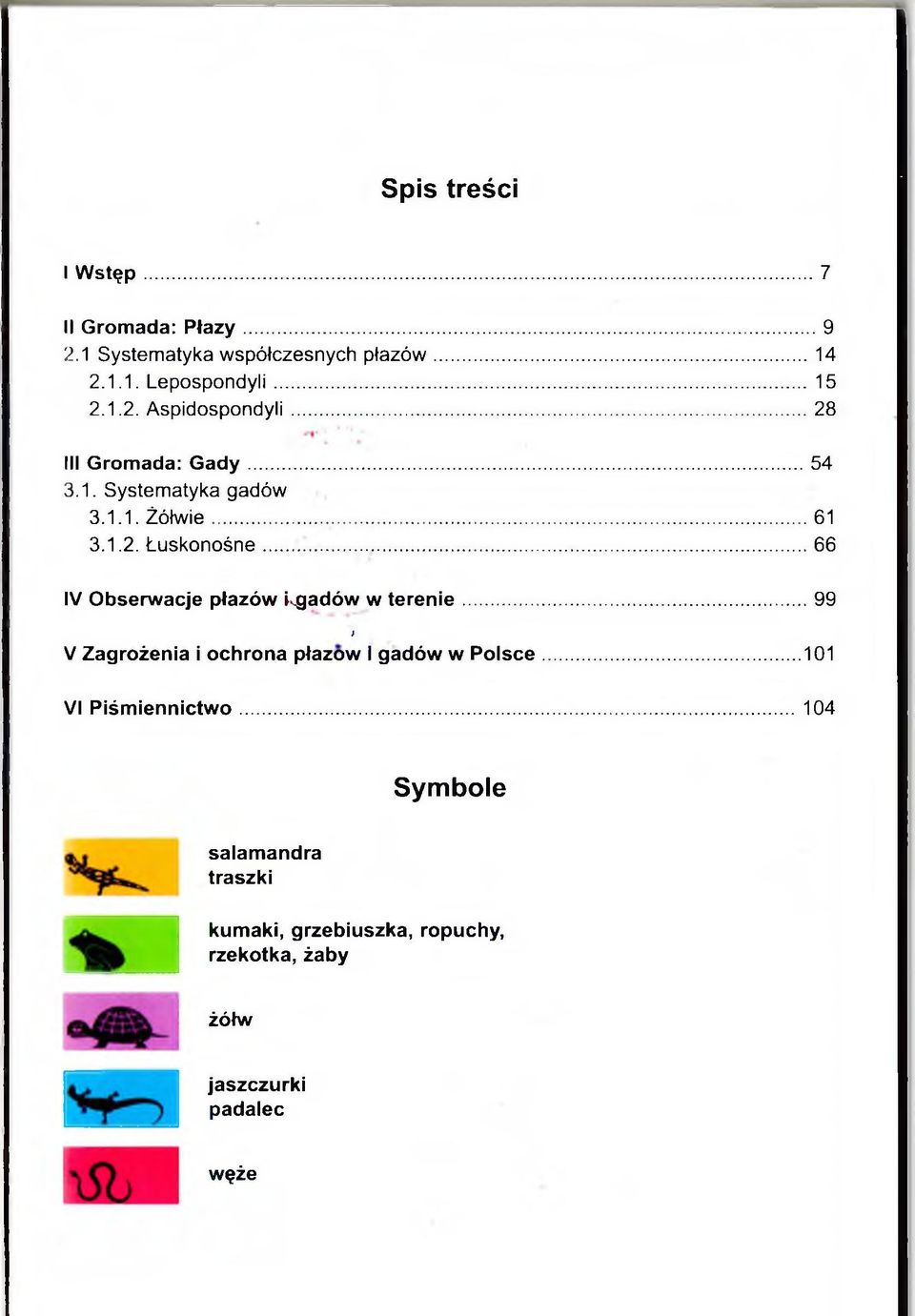 ..!...,... 66 IV Obserwacje płazów kgadów w te re n ie...99 / V Zagrożenia i ochrona płazów I gadów w P o lsce.