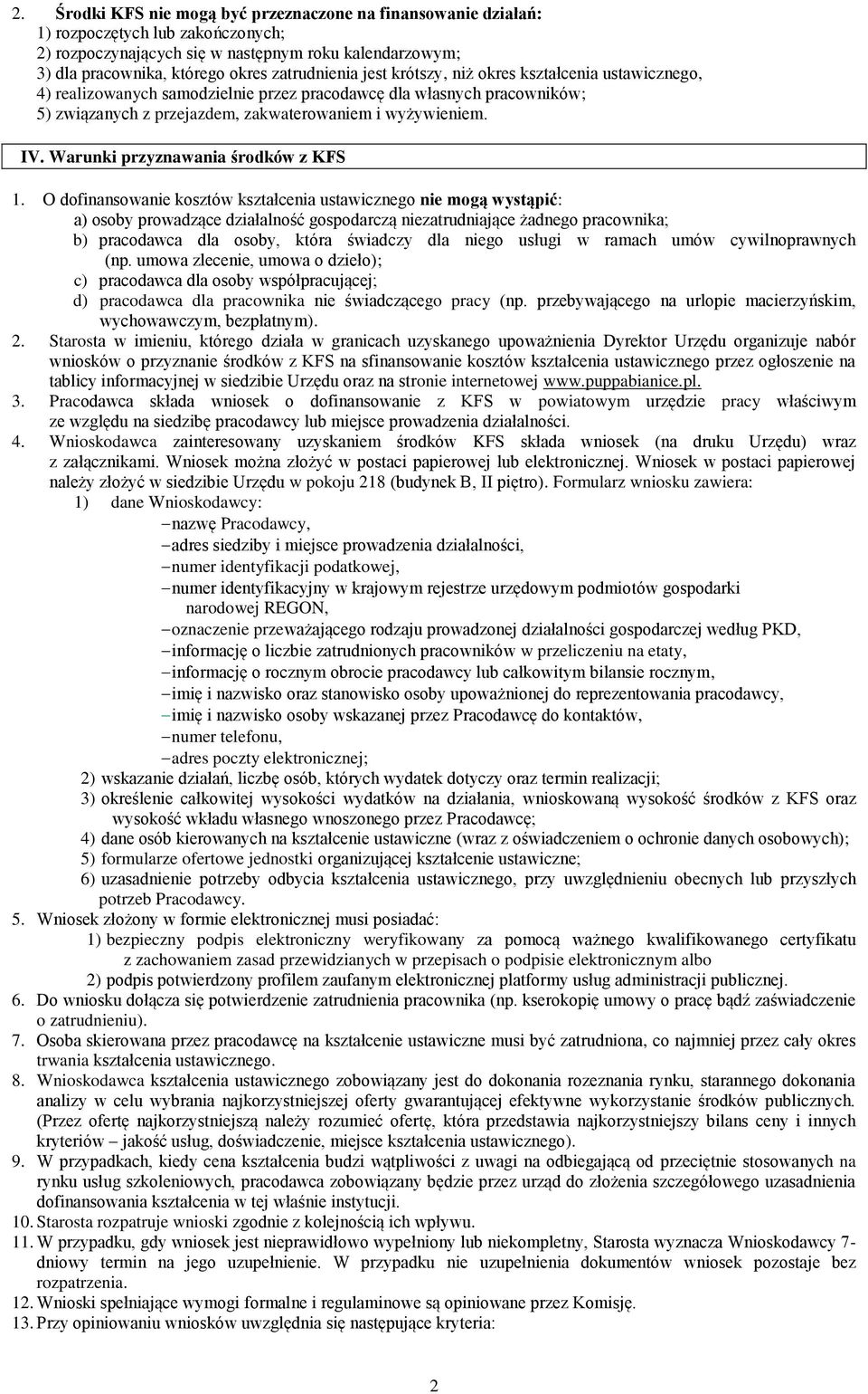 Warunki przyznawania środków z KFS 1.