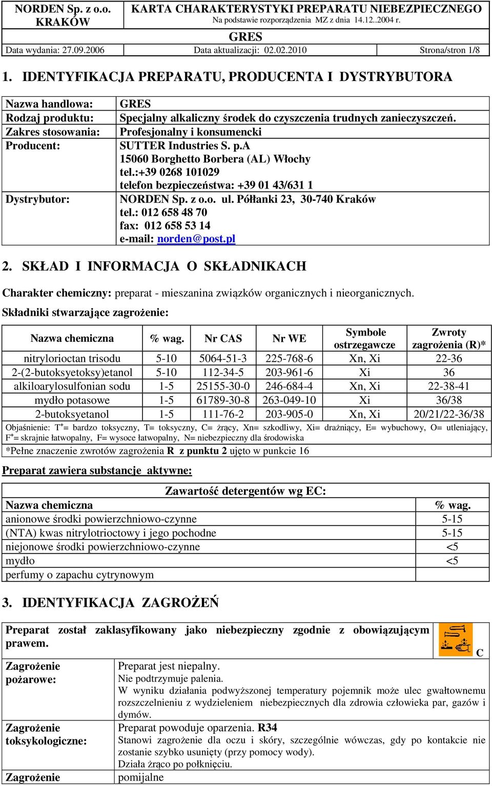 Profesjonalny i konsumencki SUTTER Industries S. p.a 15060 Borghetto Borbera (AL) Włochy tel.:+39 0268 101029 telefon bezpieczeństwa: +39 01 43/631 1 NORDEN Sp. z o.o. ul.