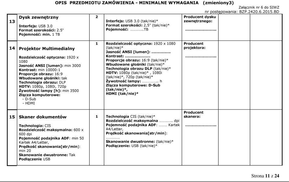 obrazu: DLP HDTV: 1080p, 1080i, 720p Żywotność lampy [h]: min 3500 Złącza komputerowe: - D-Sub - HDMI 15 Skaner dokumentów Technologia: CIS Rozdzielczość maksymalna: 600 x 600 dpi Pojemność podajnika