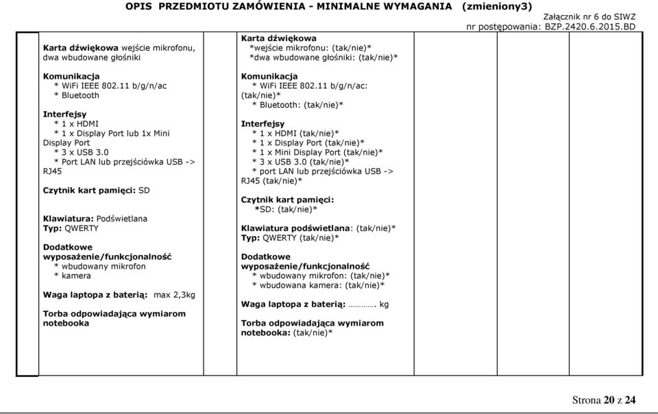 0 * Port LAN lub przejściówka USB -> RJ45 Czytnik kart pamięci: SD Klawiatura: Podświetlana Typ: QWERTY Dodatkowe wyposażenie/funkcjonalność * wbudowany mikrofon * kamera Waga laptopa z baterią: max