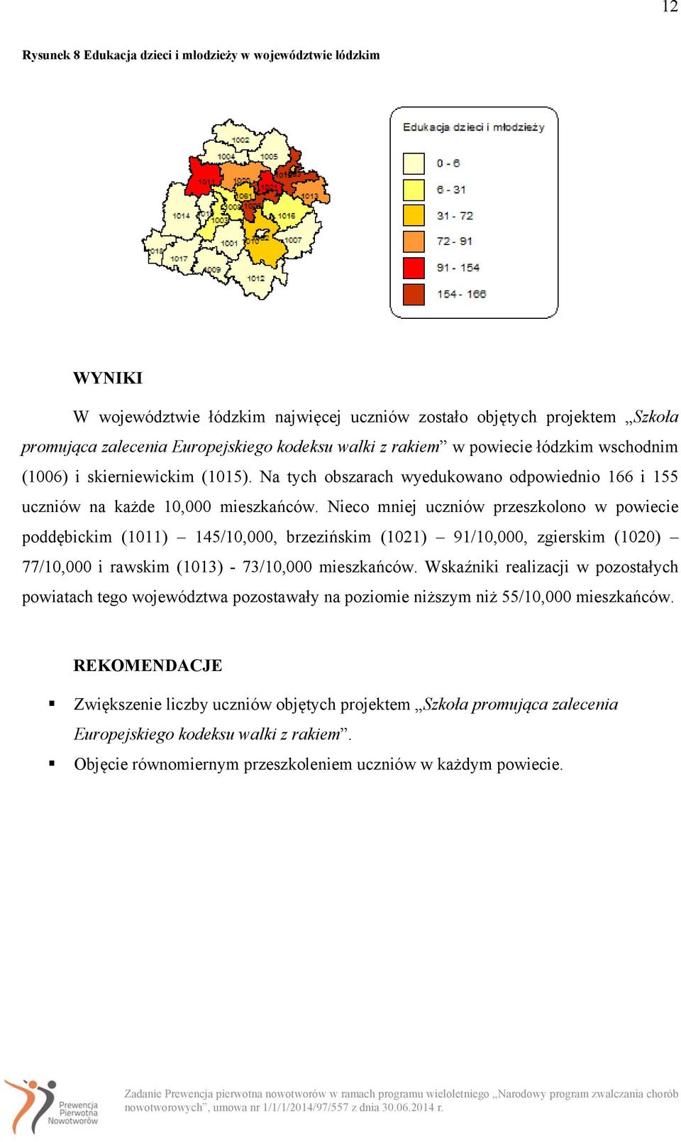 Nieco mniej uczniów przeszkolono w powiecie poddębickim (1011) 145/10,000, brzezińskim (1021) 91/10,000, zgierskim (1020) 77/10,000 i rawskim (1013) - 73/.