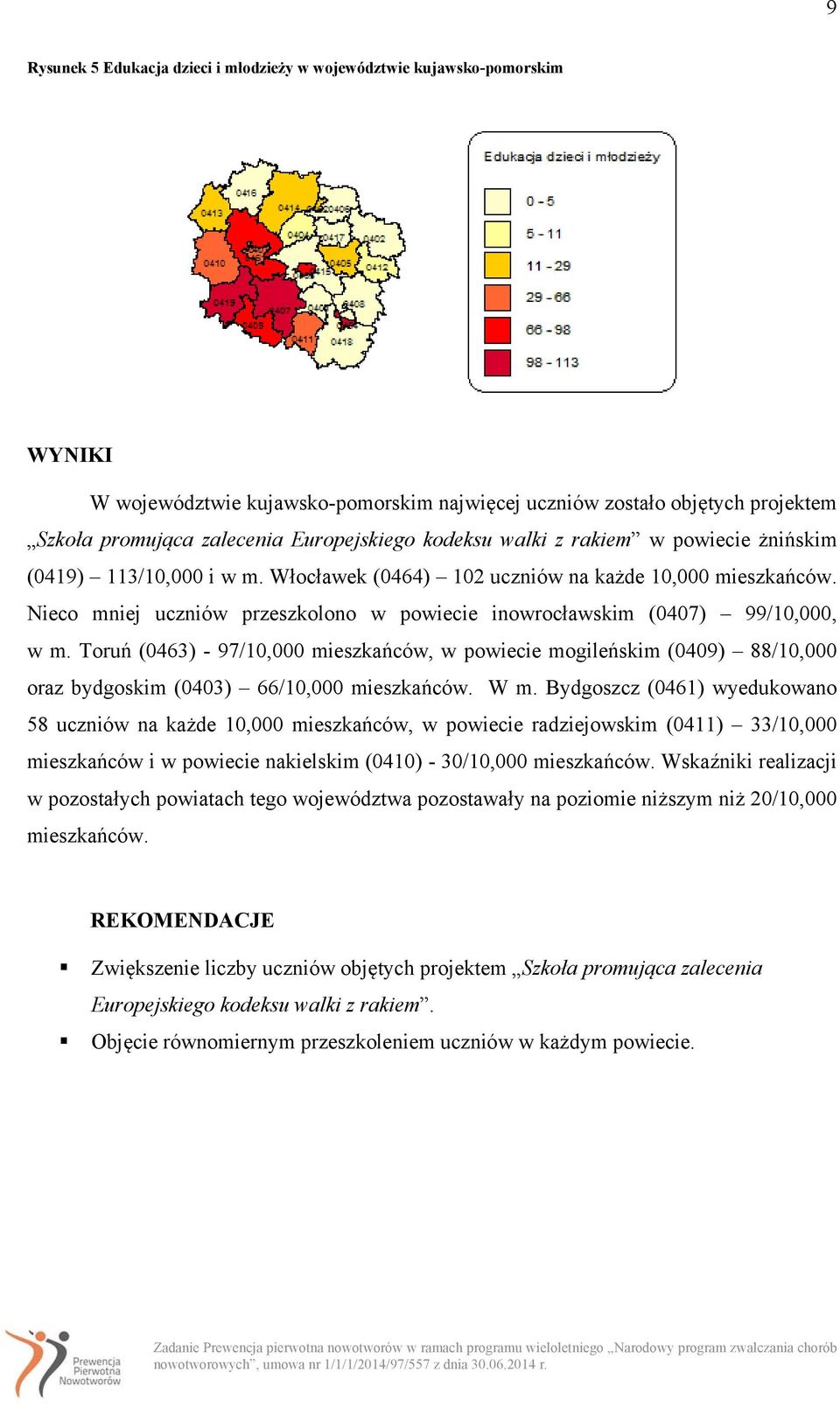 Toruń (0463) - 97/, w powiecie mogileńskim (0409) 88/10,000 oraz bydgoskim (0403) 66/. W m.