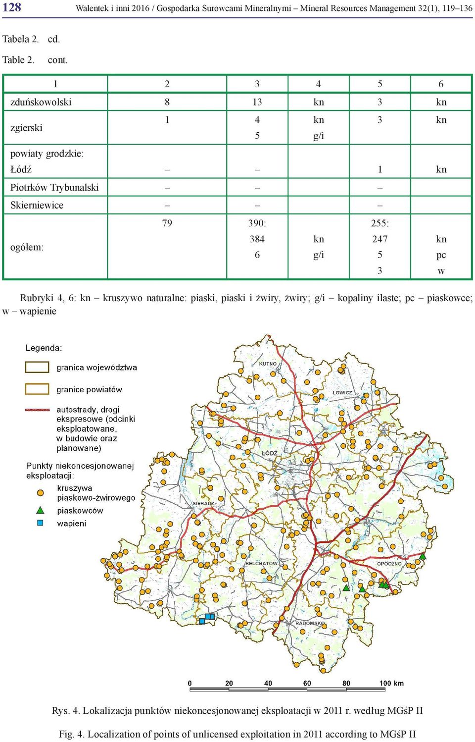 kruszywo naturalne: piaski, piaski i żwiry, żwiry; g/i kopaliny ilaste; pc piaskowce; w wapienie 384 6 g/i 255: 247 5 3 pc w Rys. 4.