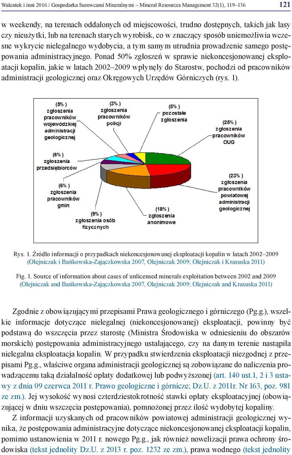 Ponad 50% zgłoszeń w sprawie niekoncesjonowanej eksploatacji kopalin, jakie w latach 2002 2009 wpłynęły do Starostw, pochodzi od pracowników administracji geologicznej oraz Okręgowych Urzędów