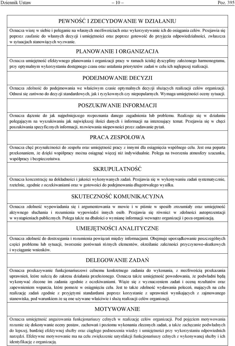 PLANOWANIE I ORGANIZACJA Oznacza umiejętność efektywnego planowania i organizacji pracy w ramach ścisłej dyscypliny założonego harmonogramu, przy optymalnym wykorzystaniu dostępnego czasu oraz