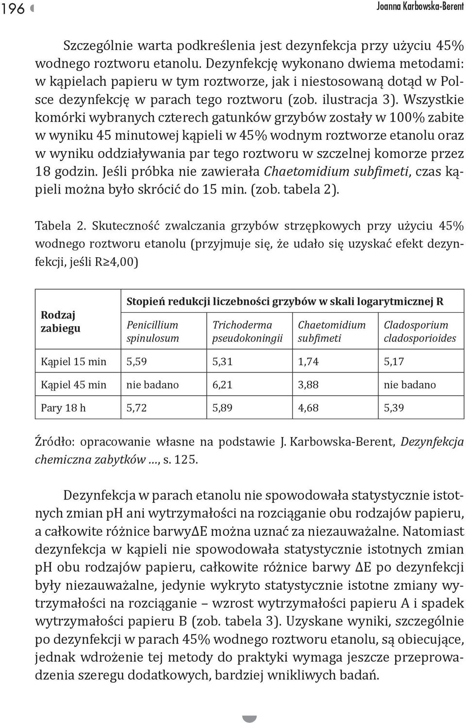 Wszystkie komórki wybranych czterech gatunków grzybów zostały w 100% zabite w wyniku 45 minutowej kąpieli w 45% wodnym roztworze etanolu oraz w wyniku oddziaływania par tego roztworu w szczelnej