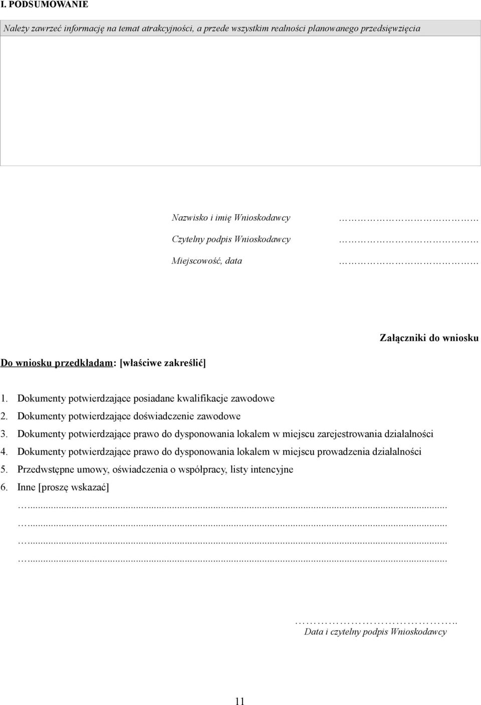 Dokumenty potwierdzające doświadcze zawodowe 3. Dokumenty potwierdzające prawo do dysponowania lokalem w miejscu zarejestrowania działalności 4.