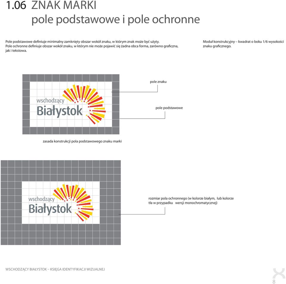 Pole ochronne definiuje obszar wokół znaku, w którym nie może pojawić się żadna obca forma, zarówno graficzna, jak i tekstowa.