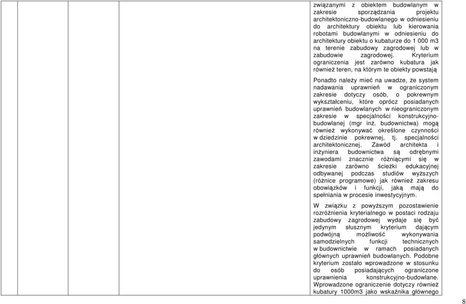 Kryterium ograniczenia jest zarówno kubatura jak również teren, na którym te obiekty powstają Ponadto należy mieć na uwadze, że system nadawania uprawnień w ograniczonym zakresie dotyczy osób, o