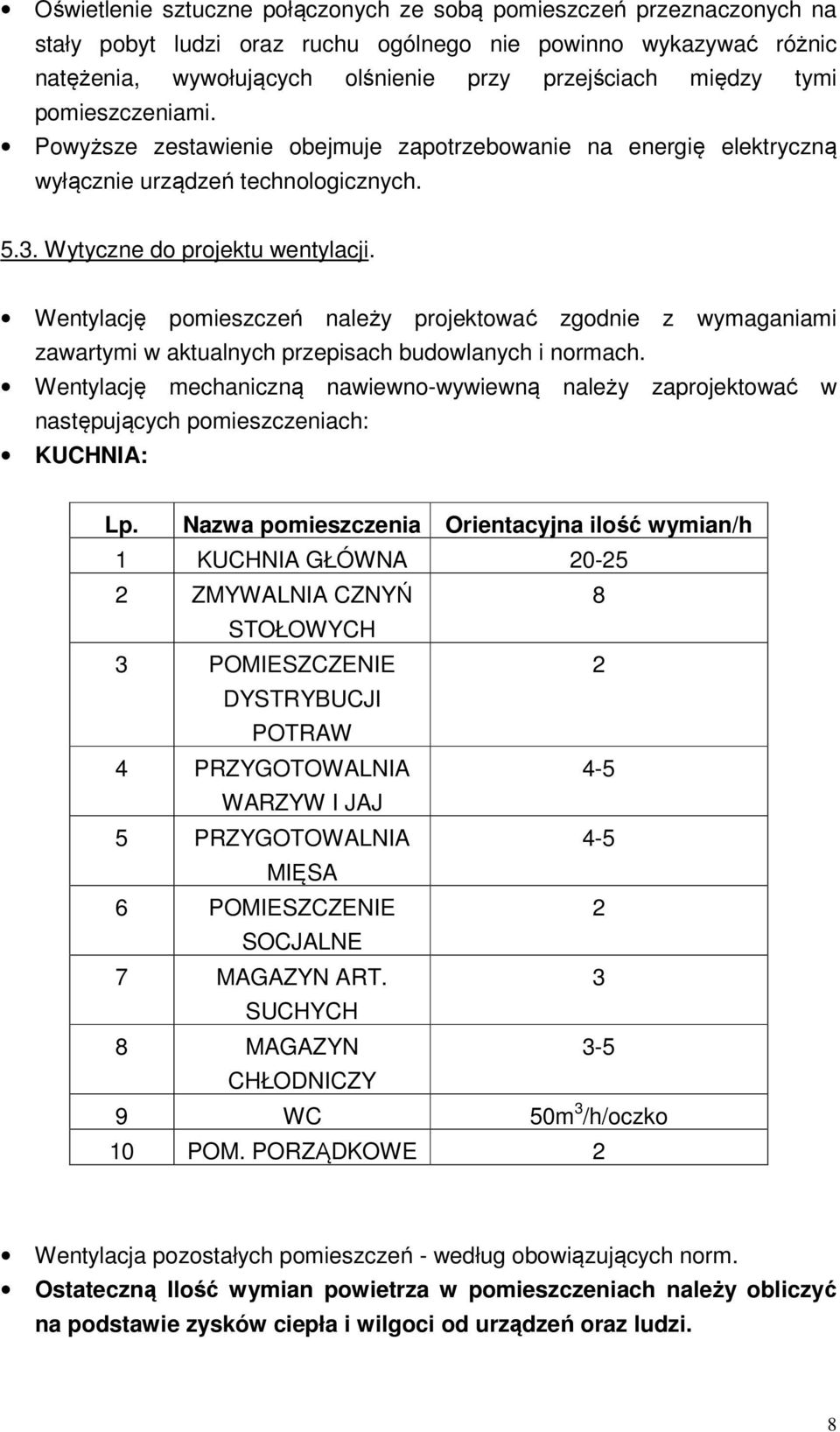Wentylację pomieszczeń należy projektować zgodnie z wymaganiami zawartymi w aktualnych przepisach budowlanych i normach.