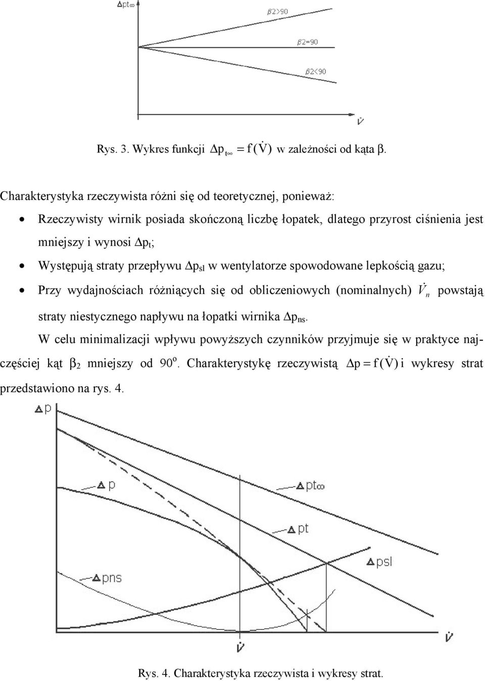 p t ; Występują straty przepływu p sl w wentylatorze spowodowane lepkością gazu; Przy wydajnościach różniących się od obliczeniowych (nominalnych) V & n powstają straty