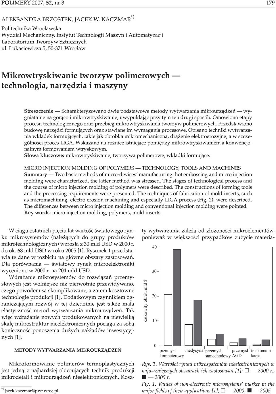 gor¹co i mikrowtryskiwanie, uwypuklaj¹c przy tym ten drugi sposób. Omówiono etapy procesu technologicznego oraz przebieg mikrowtryskiwania tworzyw polimerowych.