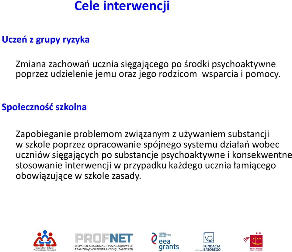 Społeczność szkolna Zapobieganie problemom związanym z używaniem substancji w szkole poprzez opracowanie