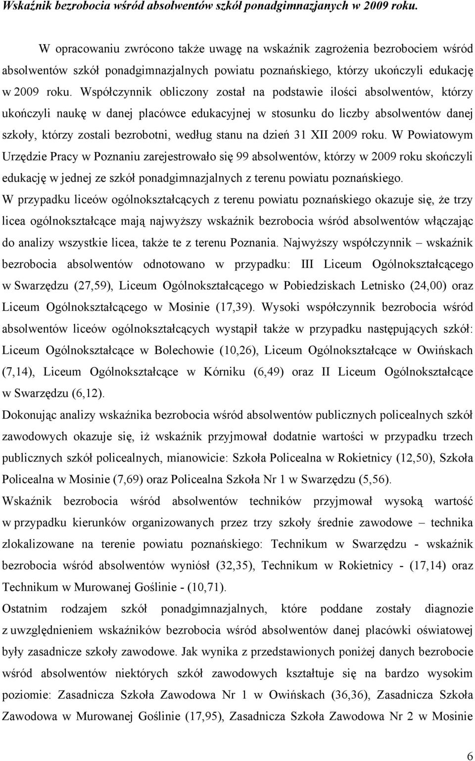 Współczynnik obliczony został na podstawie ilości absolwentów, którzy ukończyli naukę w danej placówce edukacyjnej w stosunku do liczby absolwentów danej szkoły, którzy zostali bezrobotni, według