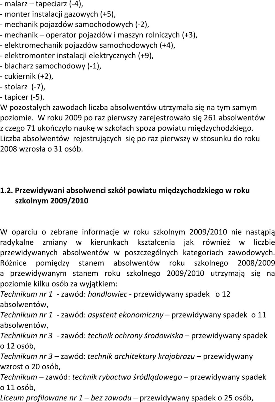 W pozostałych zawodach liczba absolwentów utrzymała się na tym samym poziomie.