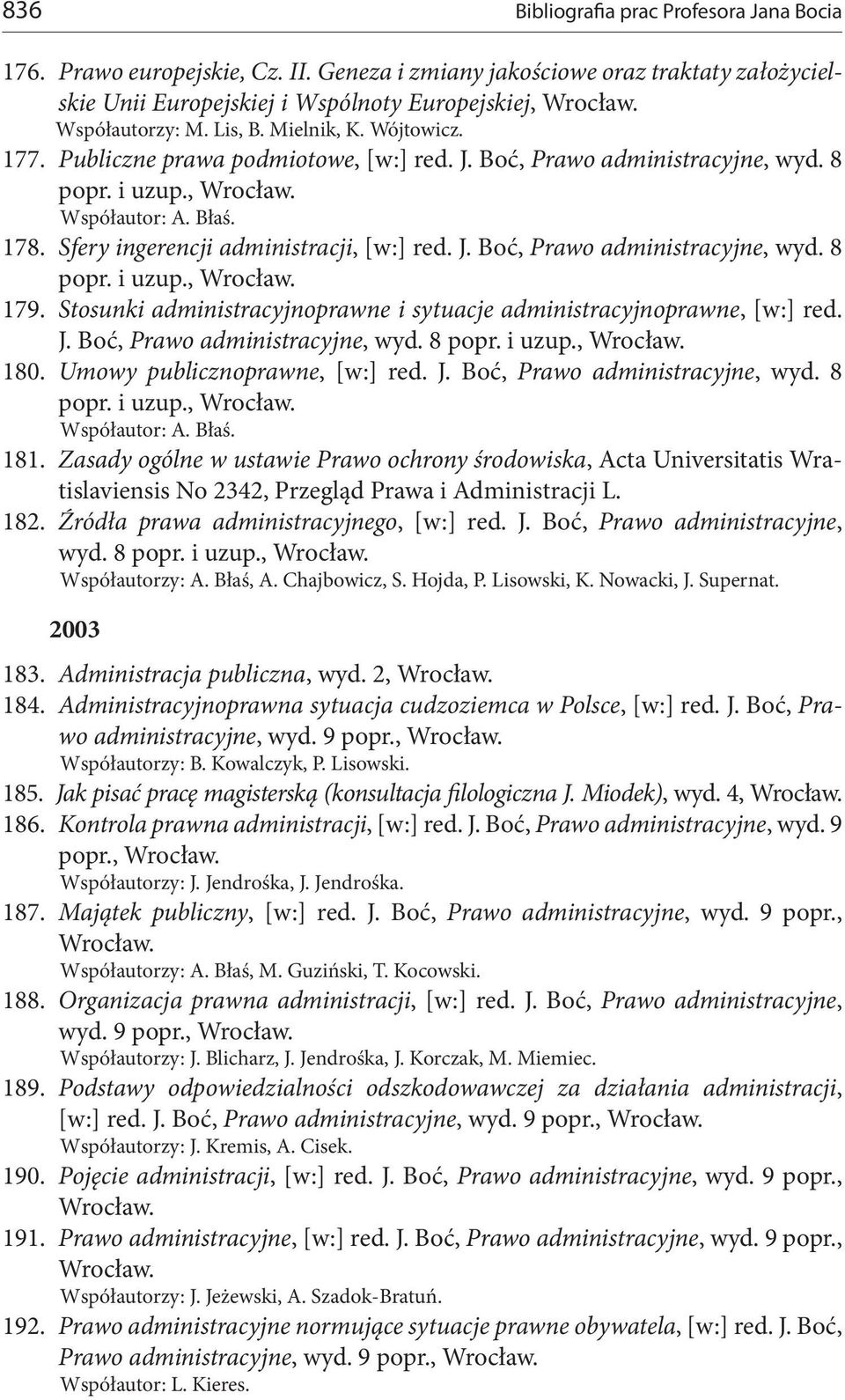 Stosunki administracyjnoprawne i sytuacje administracyjnoprawne, [w:] red. J. Boć, Prawo administracyjne, wyd. 8 popr. i uzup., 180. Umowy publicznoprawne, [w:] red. J. Boć, Prawo administracyjne, wyd. 8 popr. i uzup., 181.