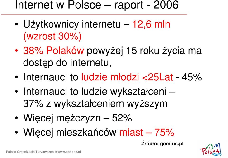 ludzie młodzi <25Lat - 45% Internauci to ludzie wykształceni 37% z