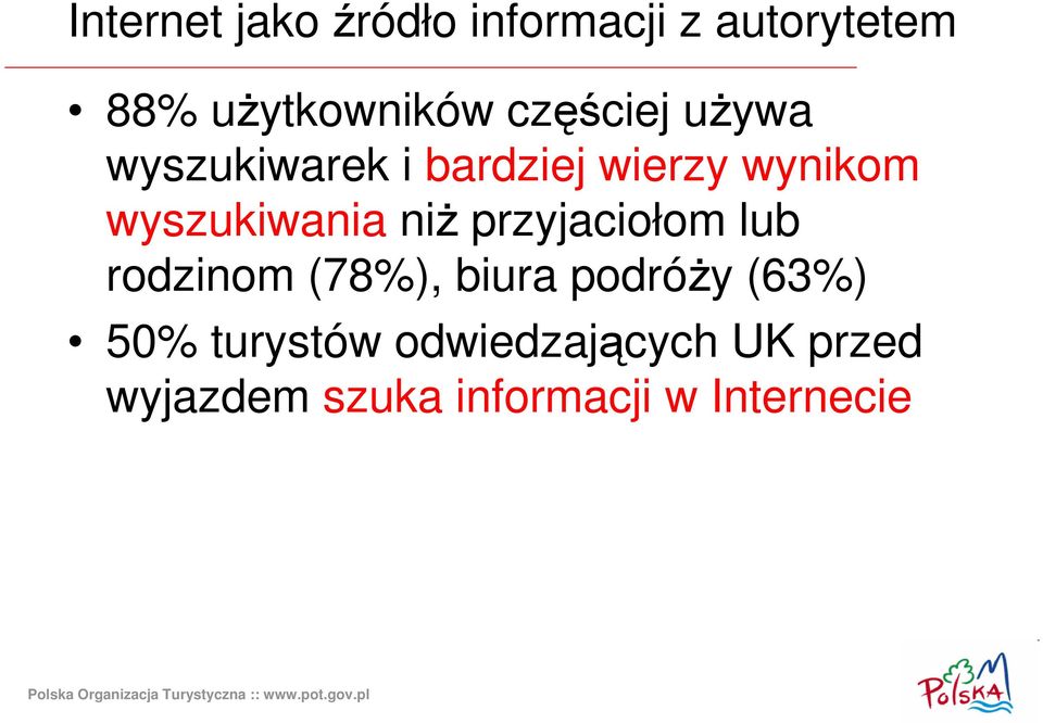 wyszukiwania niŝ przyjaciołom lub rodzinom (78%), biura podróŝy