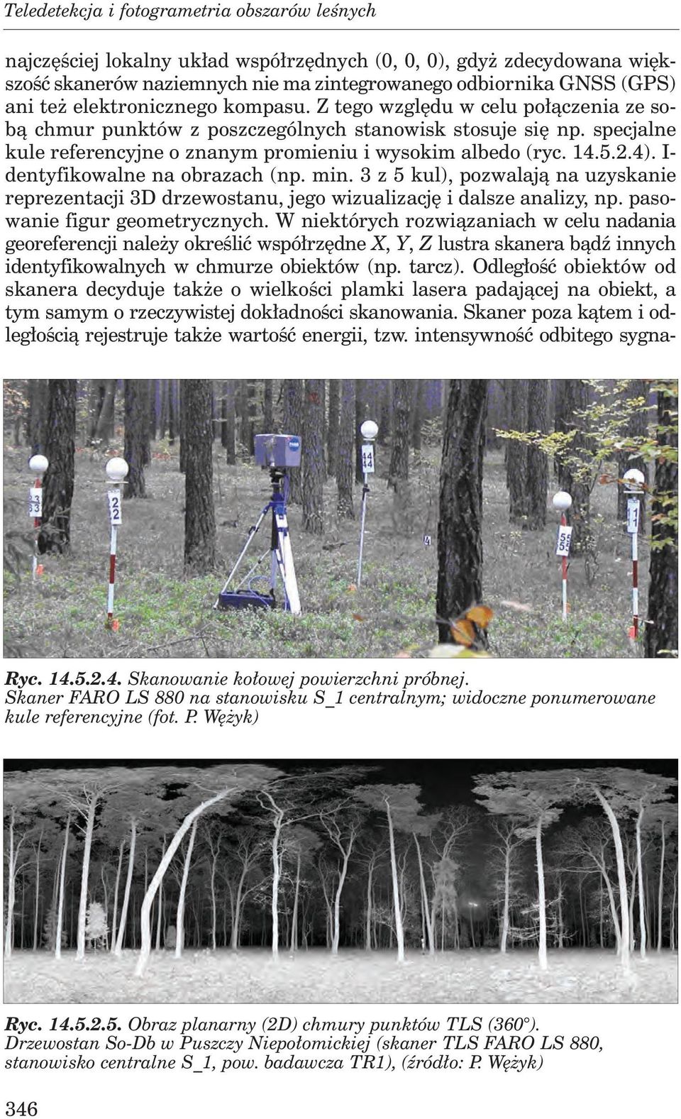 4). I- dentyfikowalne na obrazach (np. min. 3 z 5 kul), pozwalają na uzyskanie reprezentacji 3D drzewostanu, jego wizualizację i dalsze analizy, np. pasowanie figur geometrycznych.