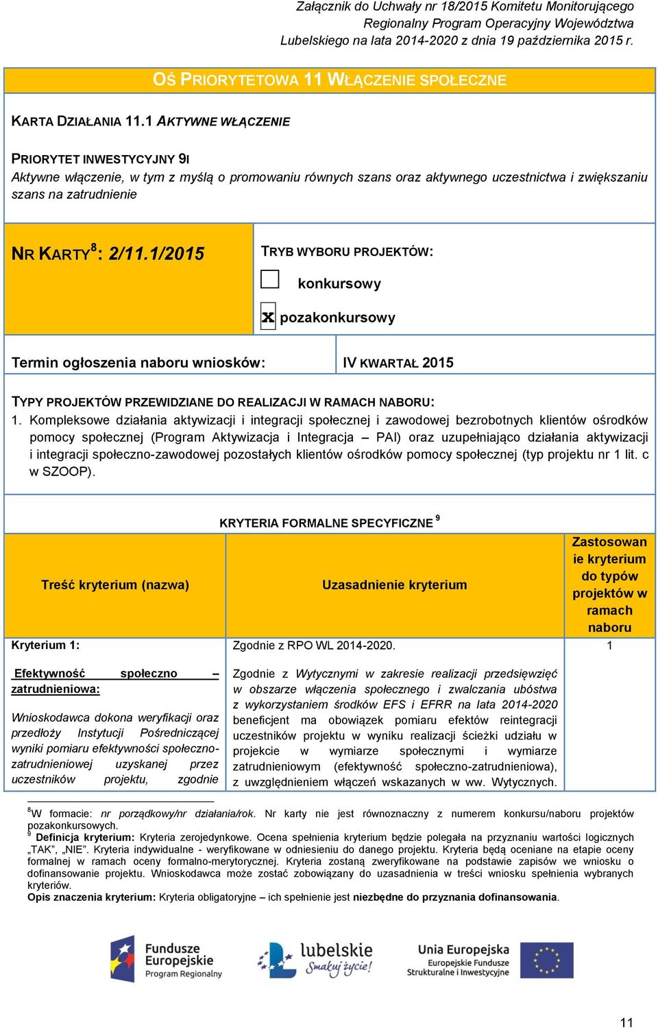 /205 TRYB WYBORU PROJEKTÓW: konkursowy x pozakonkursowy Termin ogłoszenia naboru wniosków: IV KWARTAŁ 205 TYPY PROJEKTÓW PRZEWIDZIANE DO REALIZACJI W RAMACH NABORU:.