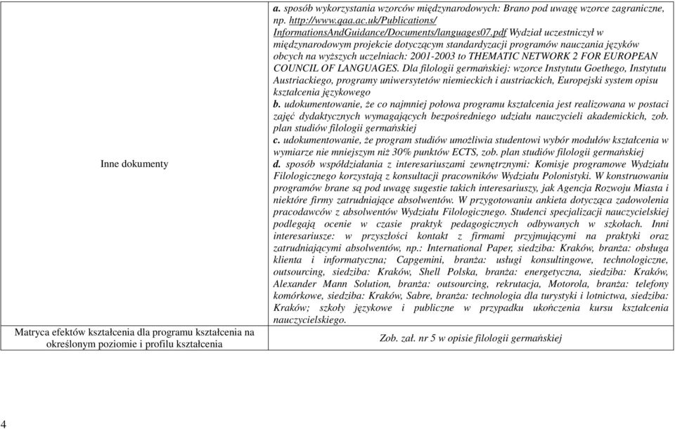 pdf Wydział uczestniczył w międzynarodowym projekcie dotyczącym standardyzacji programów nauczania języków obcych na wyższych uczelniach: 2001-2003 to THEMATIC NETWORK 2 FOR EUROPEAN COUNCIL OF