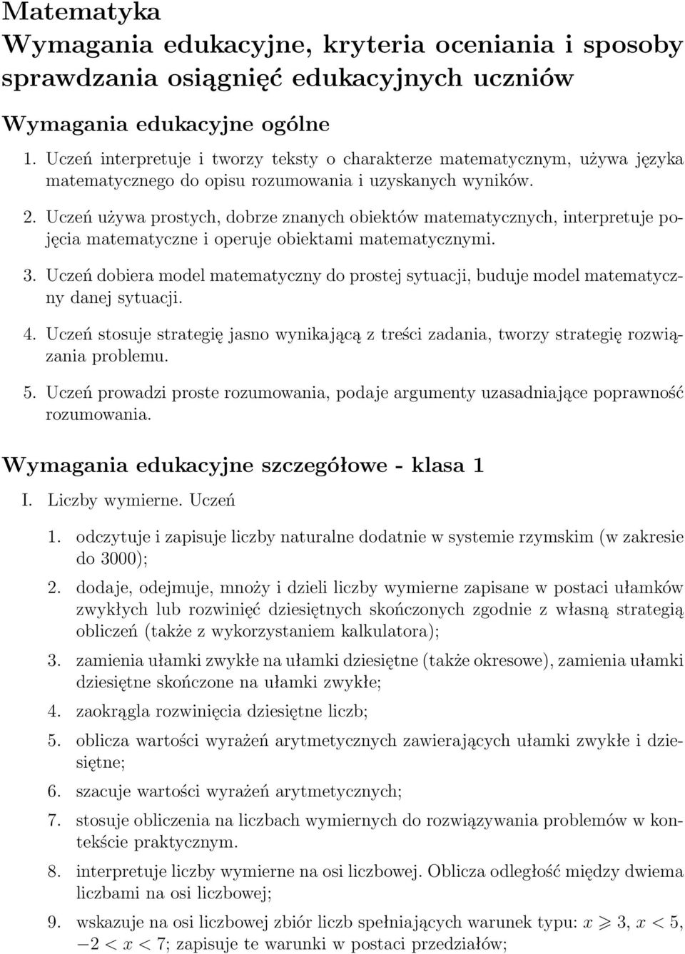 Uczeń używa prostych, dobrze znanych obiektów matematycznych, interpretuje pojęcia matematyczne i operuje obiektami matematycznymi. 3.