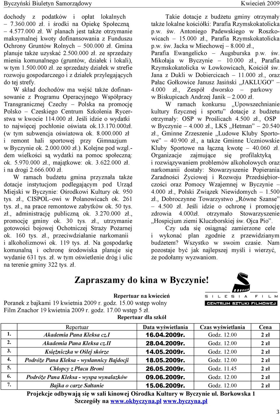 W skład dochodów ma wejść także dofinansowanie z Programu Operacyjnego Współpracy Transgranicznej Czechy Polska na promocję Polsko Czeskiego Centrum Szkolenia Rycerstwa w kwocie 114.000 zł.