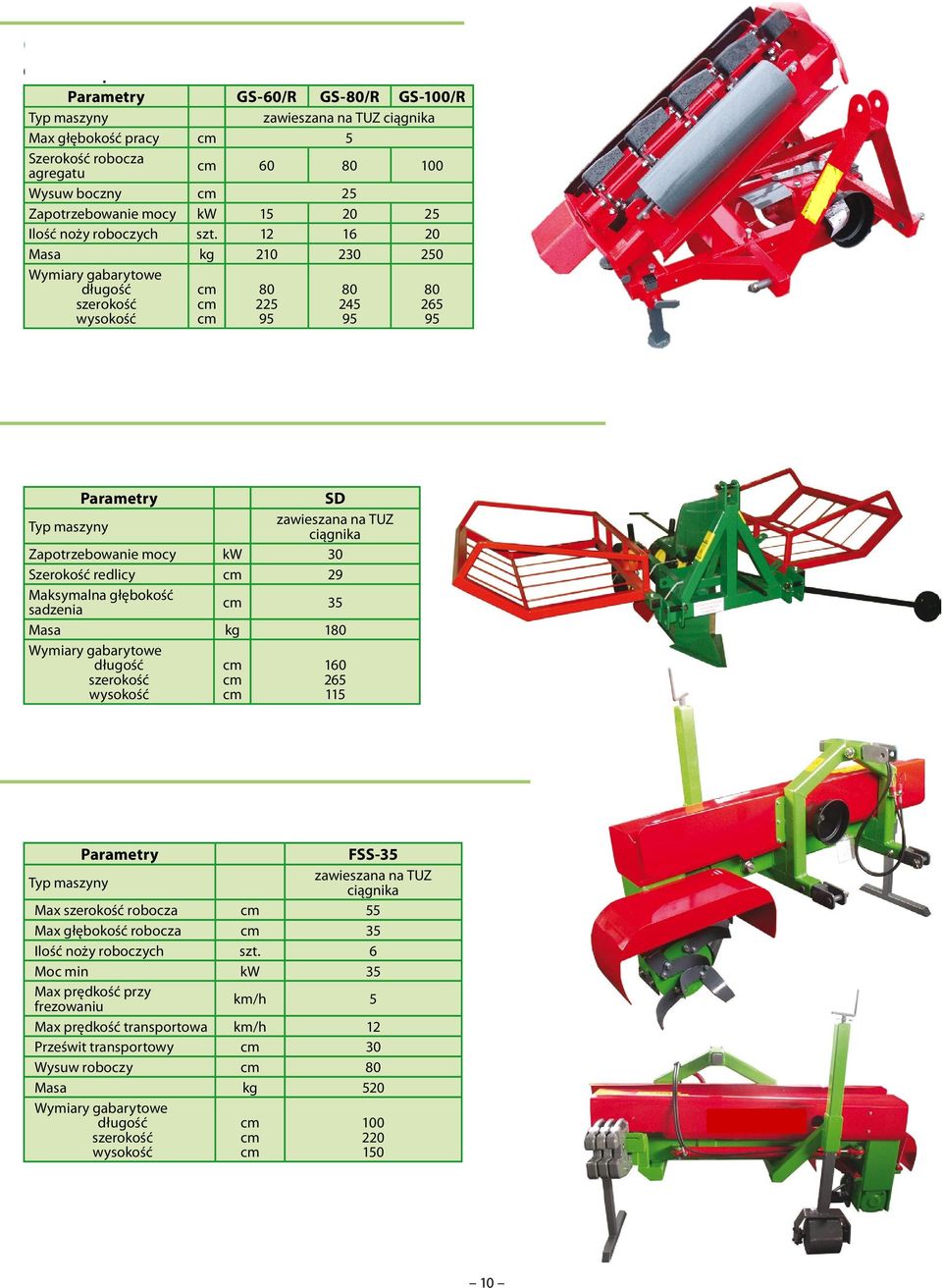 12 16 20 Masa kg 210 230 250 80 225 95 80 245 95 80 265 95 SADZARKA DO ROZSAD DRZEW I KRZEWÓW SD SD kw 30 Szerokość redlicy 29 Maksymalna głębokość sadzenia