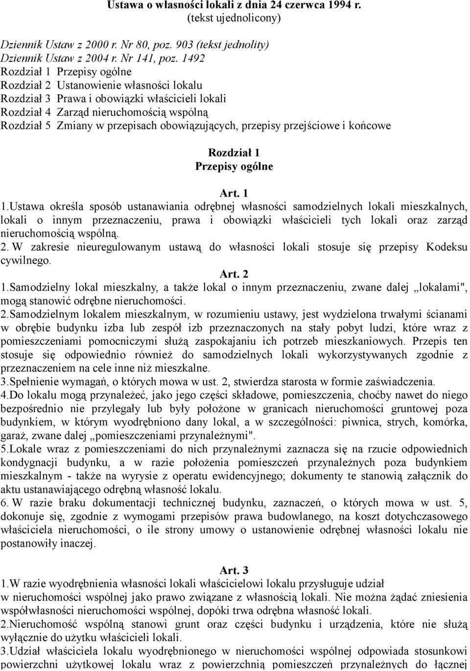 obowiązujących, przepisy przejściowe i końcowe Rozdział 1 Przepisy ogólne Art. 1 1.