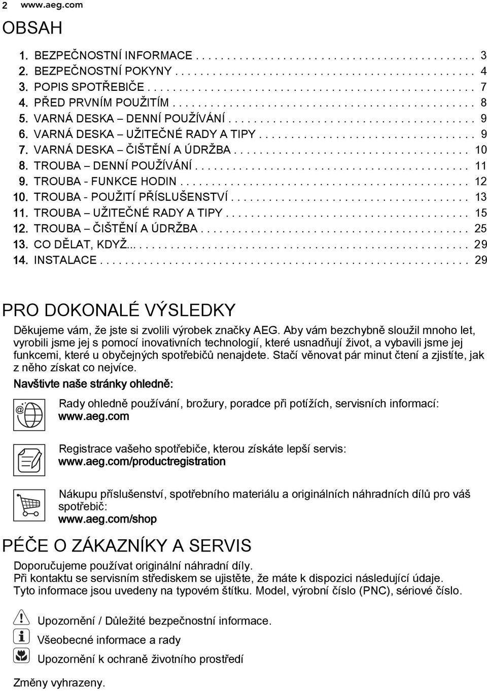 VARNÁ DESKA ČIŠTĚNÍ A ÚDRŽBA..................................... 10 8. TROUBA DENNÍ POUŽÍVÁNÍ............................................ 11 9. TROUBA - FUNKCE HODIN.............................................. 1 10.