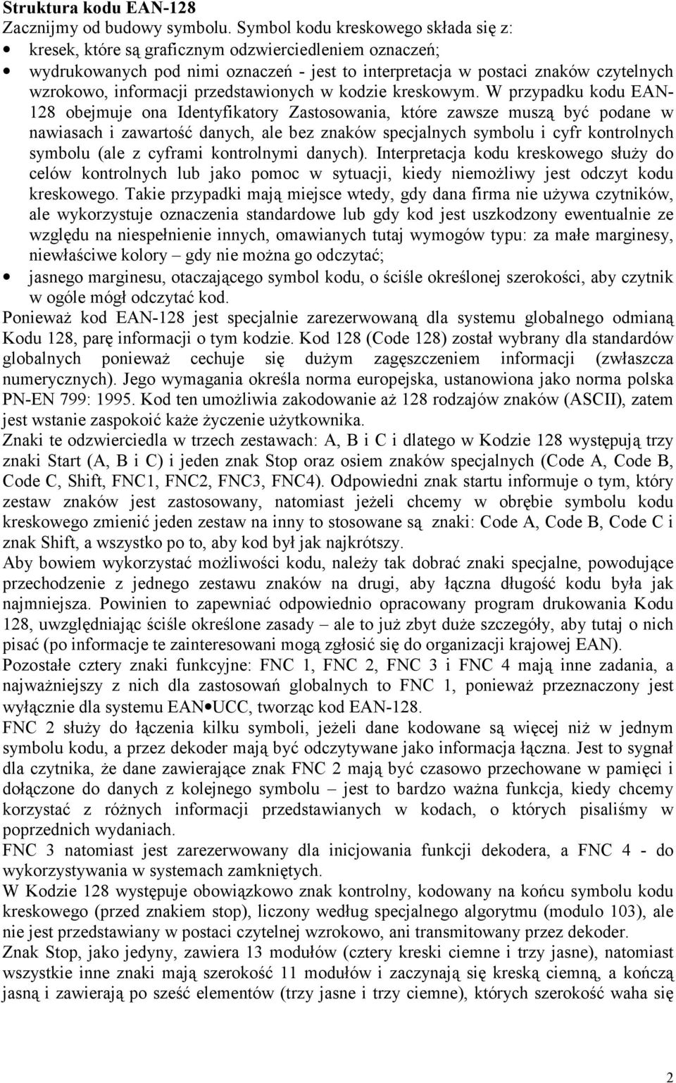 przedstawionych w kodzie kreskowym.