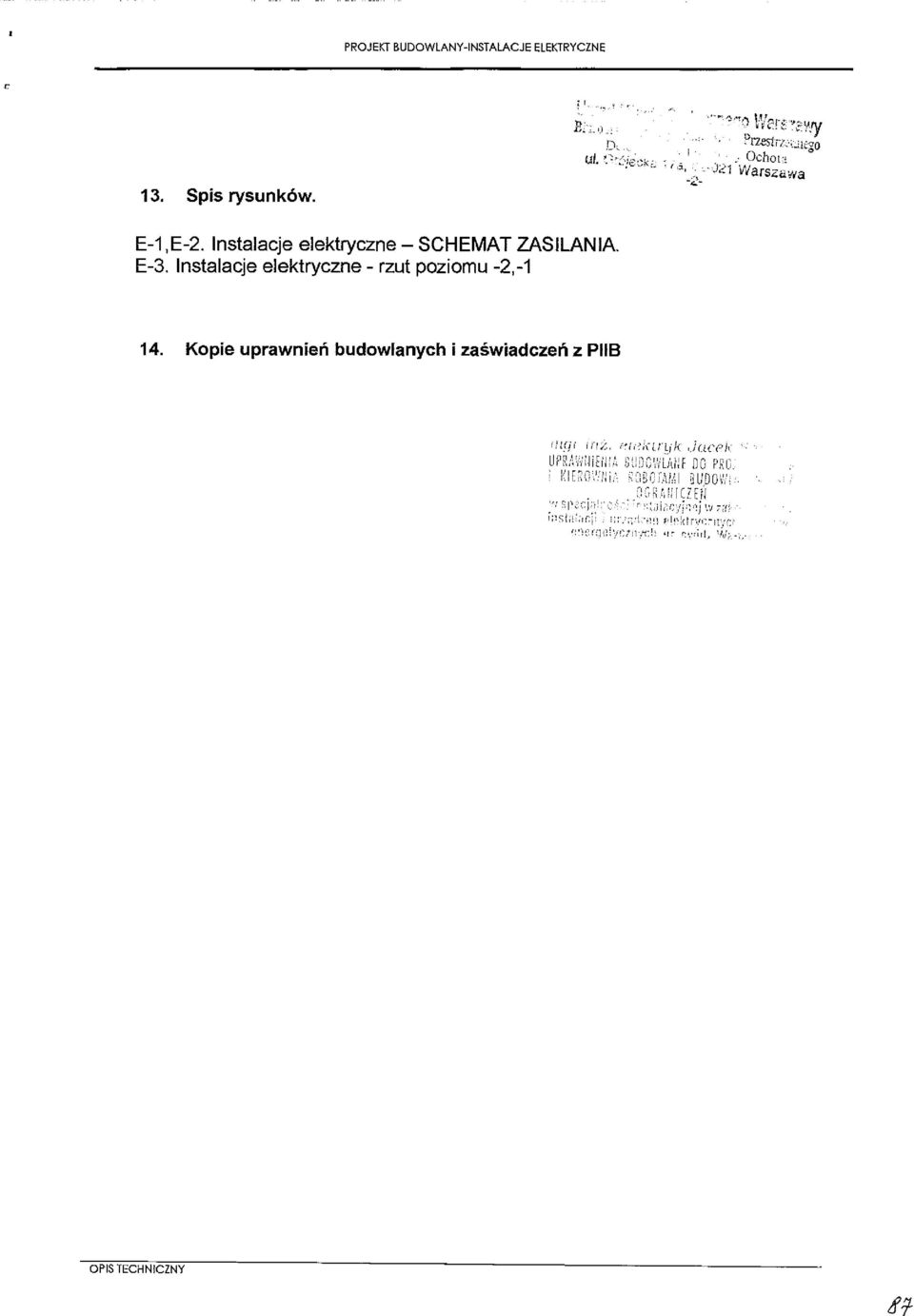 nstalacje elektryczne rzut SHEMAT ZASLANA. 14.
