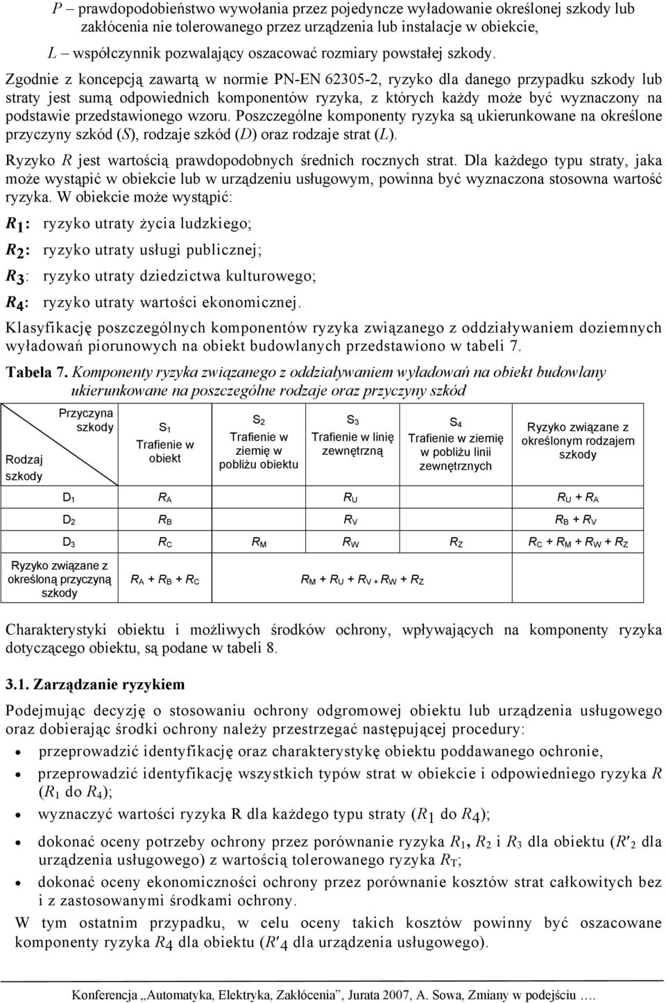 Zgodnie z koncepcją zawartą w normie PN-EN 62305-2, ryzyko dla danego przypadku lub straty jest sumą odpowiednich komponentów ryzyka, z których każdy może być wyznaczony na podstawie przedstawionego