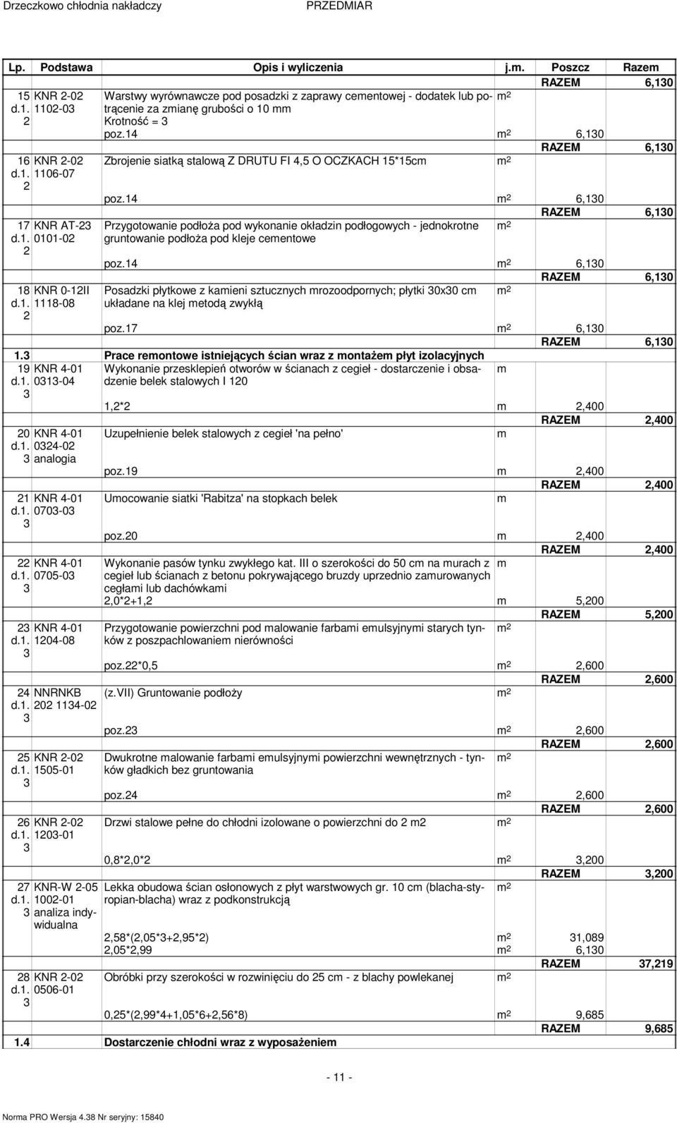 4 m 6,0 RAZEM 6,0 Przygotowanie podłoża pod wykonanie okładzin podłogowych - jednokrotne m gruntowanie podłoża pod kleje cementowe poz.