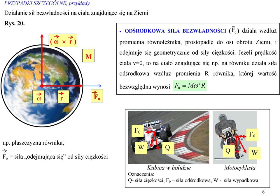 siły ciężkości. Jeżeli pędkość ciała =, to na ciało znajdujące się np.