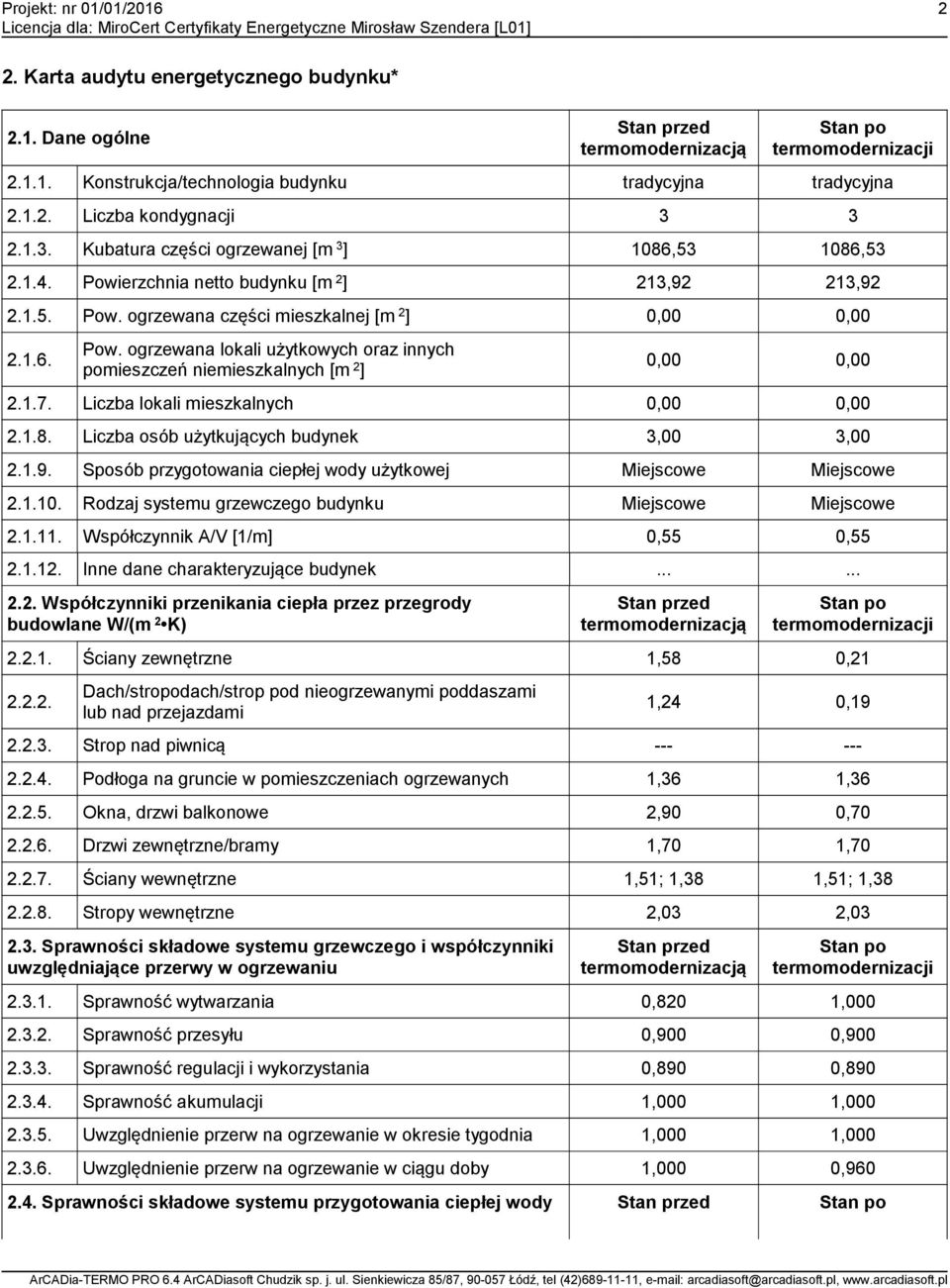 1.7. Liczba lokali mieszkalnych 0,00 0,00 2.1.8. Liczba osób użytkujących budynek 3,00 3,00 2.1.9. Sposób przygotowania ciepłej wody użytkowej Miejscowe Miejscowe 2.1.10.