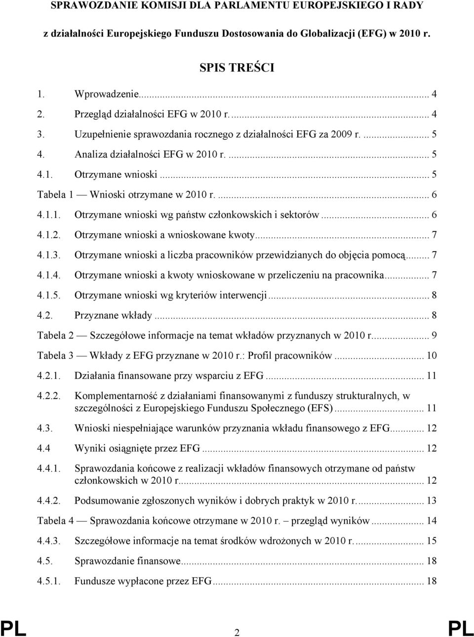 .. 5 Tabela 1 Wnioski otrzymane w 2010 r.... 6 4.1.1. Otrzymane wnioski wg państw członkowskich i sektorów... 6 4.1.2. Otrzymane wnioski a wnioskowane kwoty... 7 4.1.3.