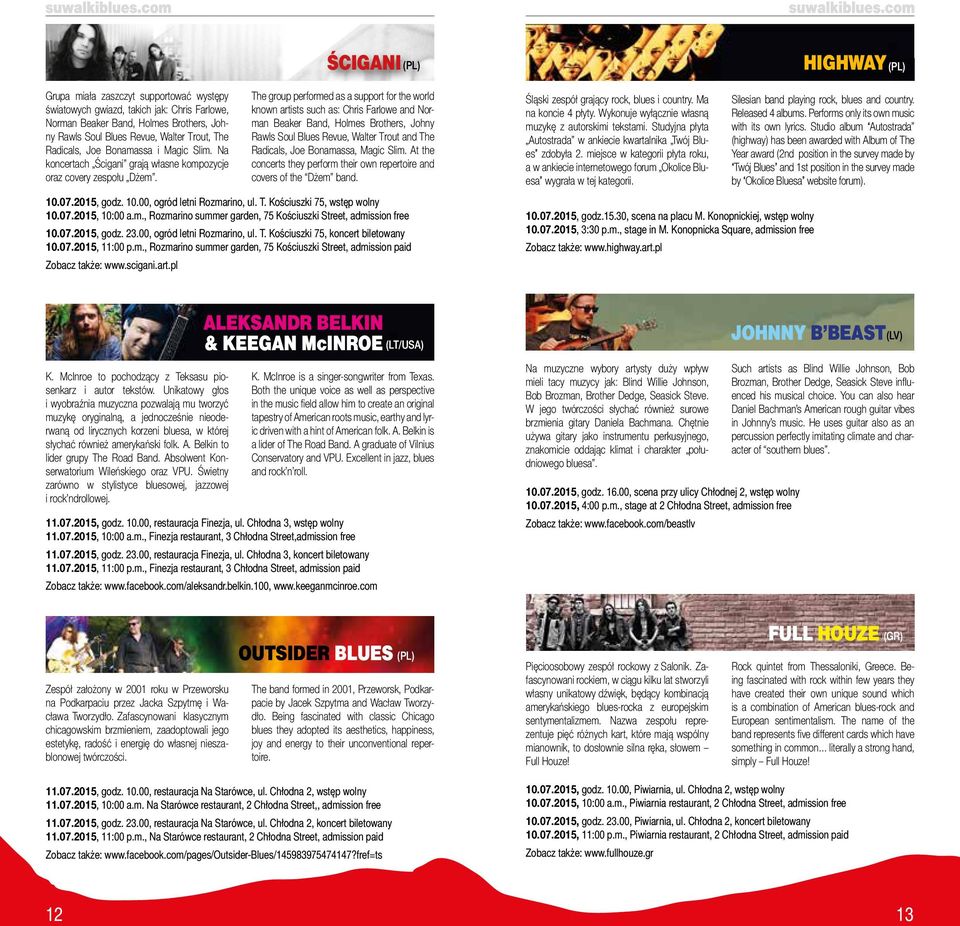 ŚCIGANI (PL) The group performed as a support for the world known artists such as: Chris Farlowe and Norman Beaker Band, Holmes Brothers, Johny Rawls Soul Blues Revue, Walter Trout and The Radicals,