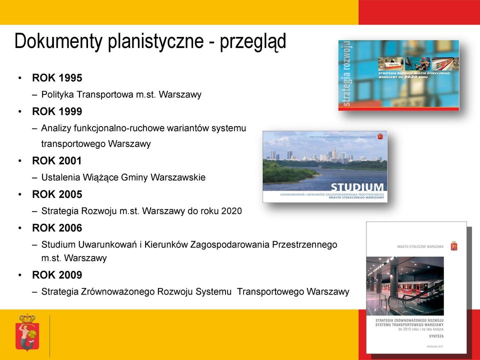 Warszawy ROK 1999 Analizy funkcjonalno-ruchowe wariantów systemu transportowego Warszawy ROK 2001