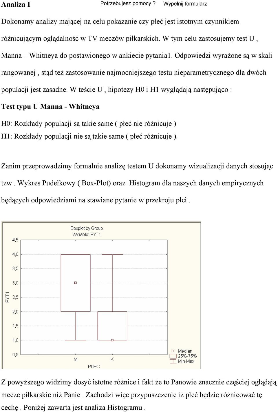 Odpowiedzi wyrażone są w skali rangowanej, stąd też zastosowanie najmocniejszego testu nieparametrycznego dla dwóch populacji jest zasadne.