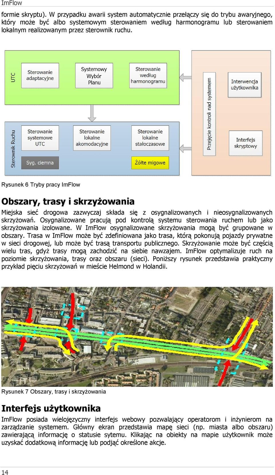 Rysunek 6 Tryby pracy ImFlow Obszary, trasy i skrzyżowania Miejska sieć drogowa zazwyczaj składa się z osygnalizowanych i nieosygnalizowanych skrzyżowań.